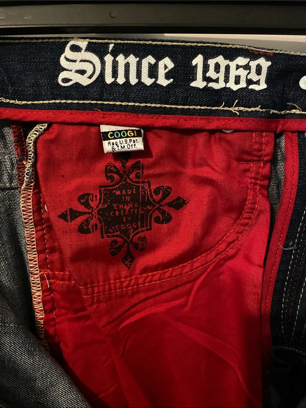 COOGI Dark Blue Denim Shorts with Red Accents